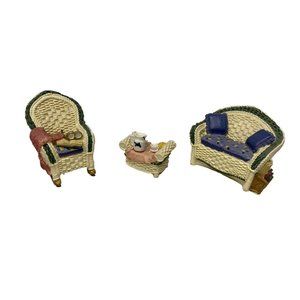 Avon Collectibles Victorian Memories Miniature Doll Furniture Wicker Porch 3pc